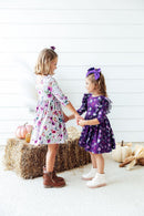 Violets in Bloom 3/4 Sleeve Ruffle Twirl Dress