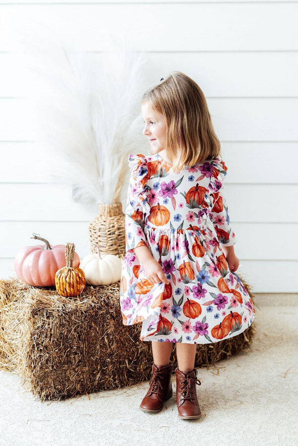 Hey Pumpkin 3/4 Sleeve Ruffle Twirl Dress