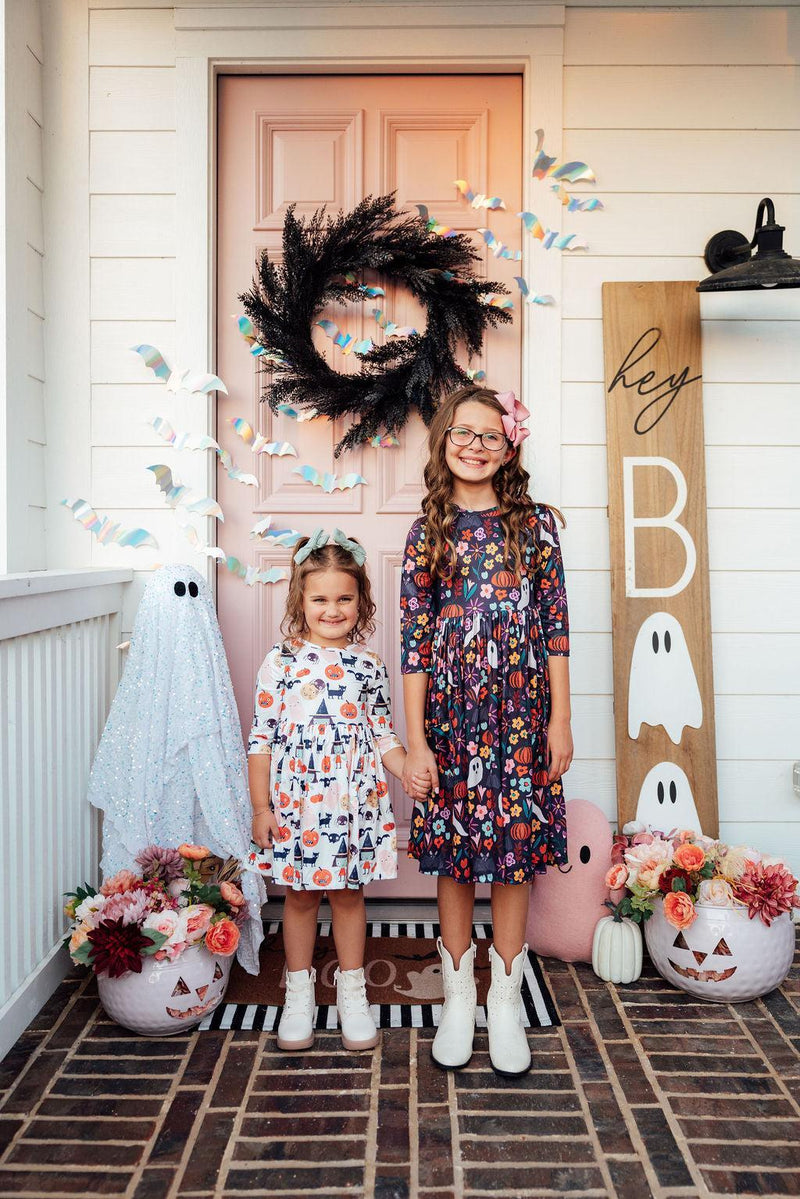 Boo Crew 3/4 Sleeve Pocket Twirl Dress