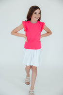 Neon Pink S/S Ruffle Tee