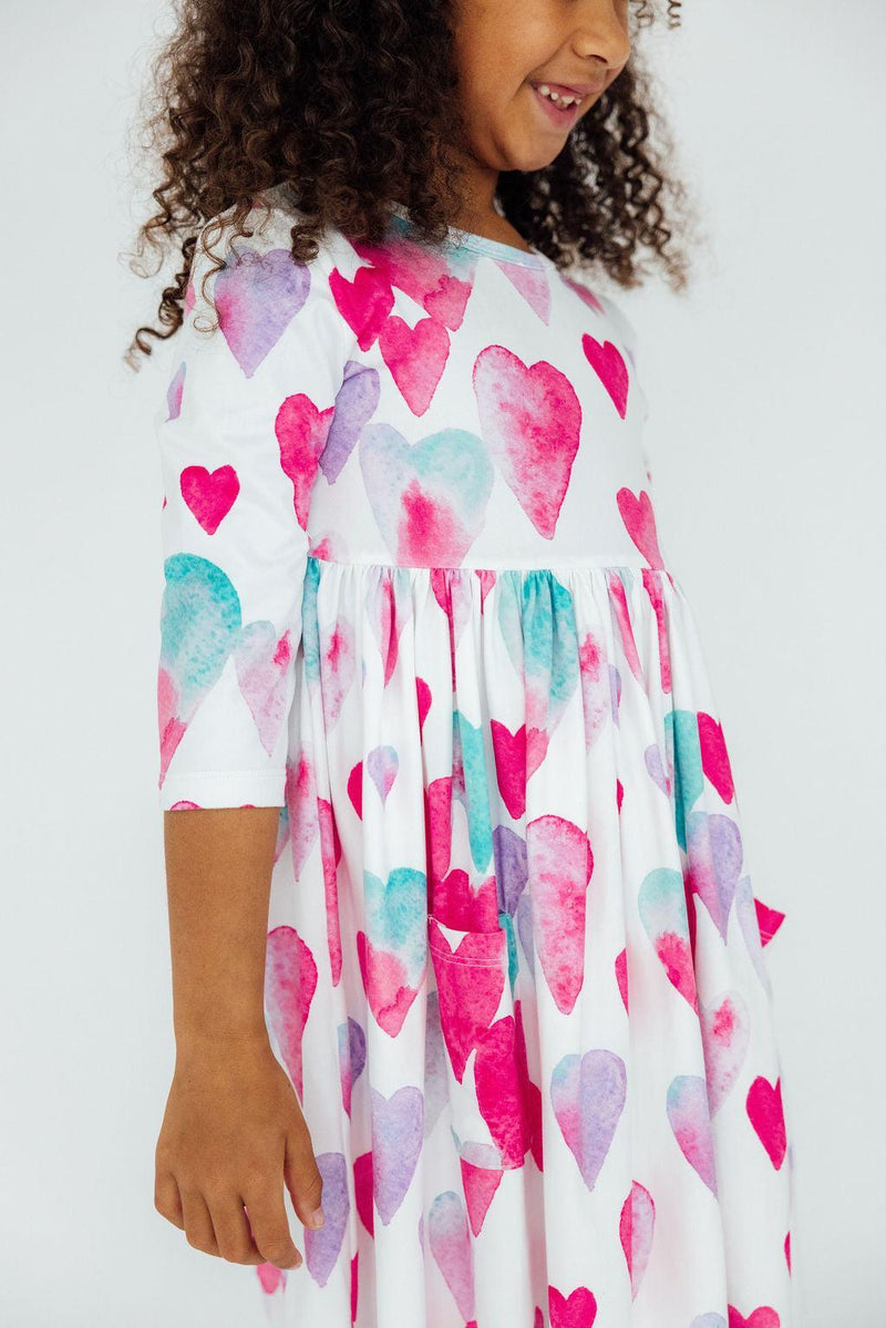 Light Hearted 3/4 Sleeve Pocket Twirl Dress