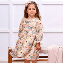 Vintage Floral Dress with Lace Collar Ruffles, Linen Blend