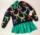 Queen of Sparkles Black Multi Bow Sweatshirt | Sequin Rainbow Bow Top | Kids