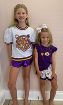 Youth Rhinestone Headband in Purple Yellow Tiger