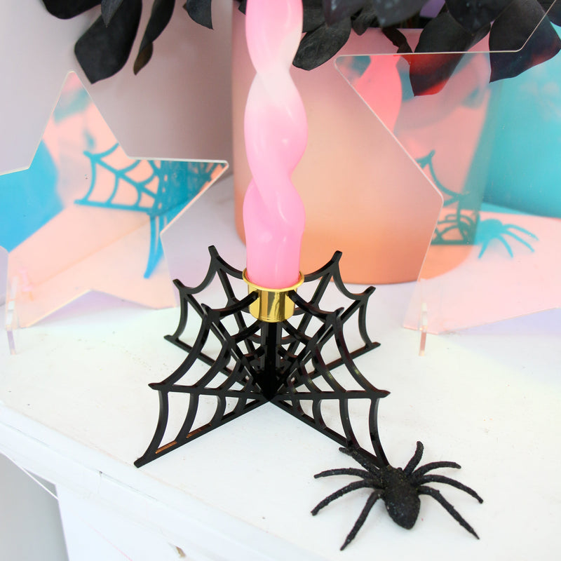 Acrylic spider web candle holder