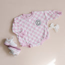 Bubble Romper | Checkered Smiley Pink