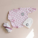 Bubble Romper | Checkered Smiley Pink