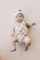 Smiley Bamboo Short Romper | Pink