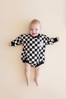 Bubble Romper | Checkered Smiley Black