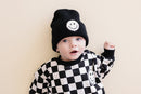 Bubble Romper | Checkered Smiley Black