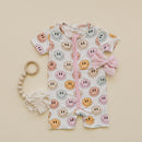 Smiley Bamboo Short Romper | Pink
