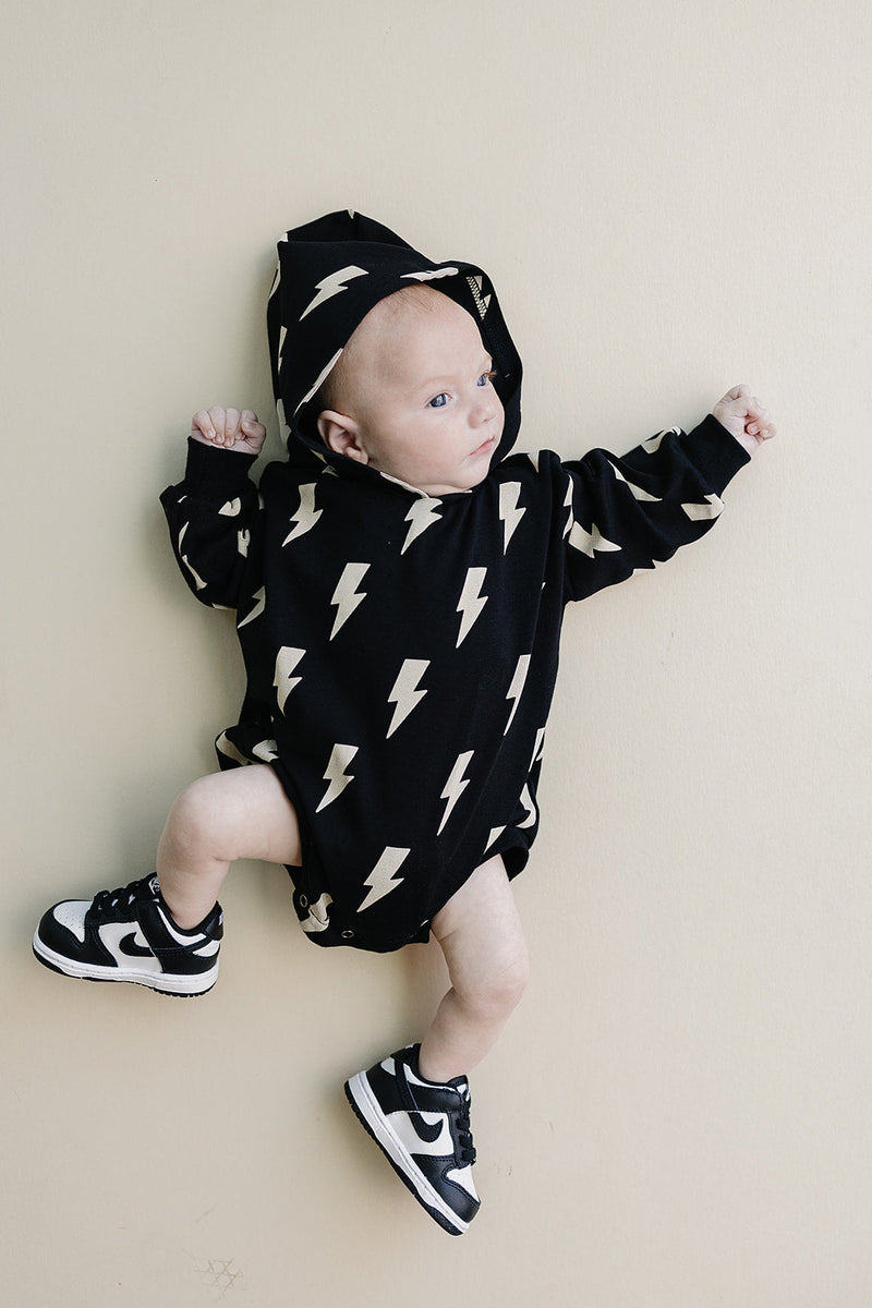 Hooded Bubble Romper  |  Black Bolts