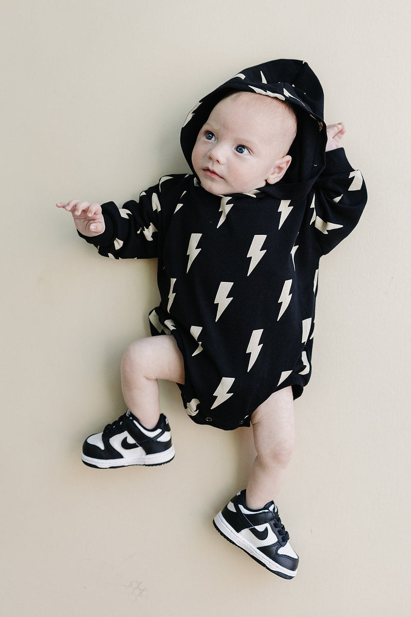Hooded Bubble Romper  |  Black Bolts