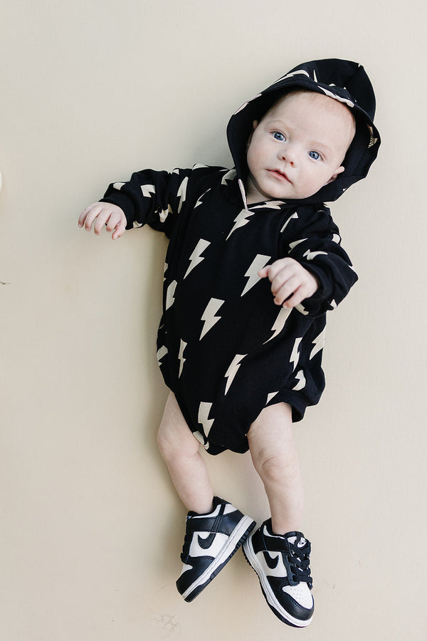 Hooded Bubble Romper  |  Black Bolts