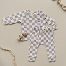 Checkered Smiley Lounge Set | Latte