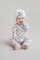 Checkered Smiley Lounge Set | Latte