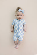 Bamboo Shorty Romper | Blue Checkered