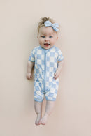 Bamboo Shorty Romper | Blue Checkered