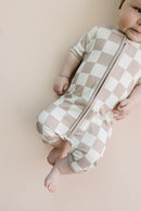 Bamboo Shorty Romper | Latte Checkered