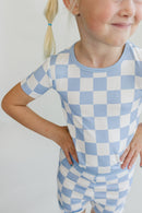 Bamboo Two Piece Shorts Set | Blue Checkered
