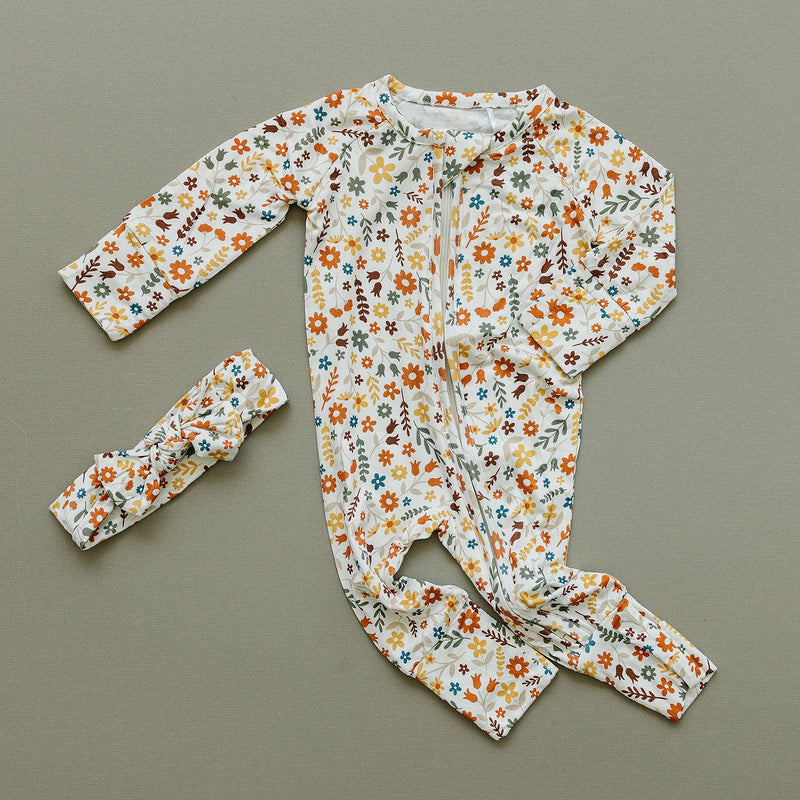 Bamboo Zip Romper | Fall Flowers