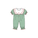 PRE ORDER - Hazel Blue Dark Green Micro Check Gingham Romper with Embroidered Santa Scalloped Bib Collar and Picot Trim