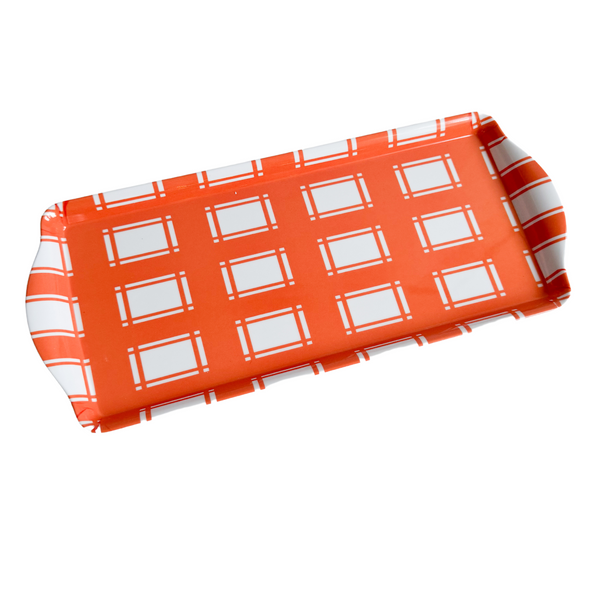 Orange Plaid Gingham Melamine Serving Tray – Perfect for Parties & Snacks