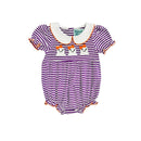 Hazel Blue Purple Stripe Bubble with Girly Ghost Applique and Picot Trim
