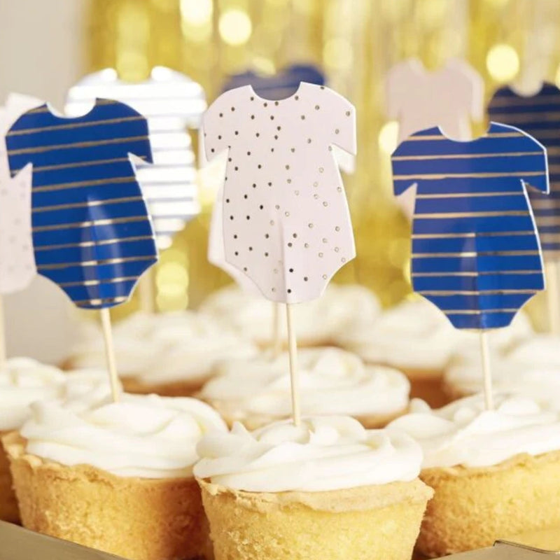 Navy & Pink Baby Onesie Cupcake Toppers for Gender Reveal or Baby Shower Party Decor