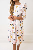 I Heart You 3/4 Sleeve Ruffle Twirl Dress