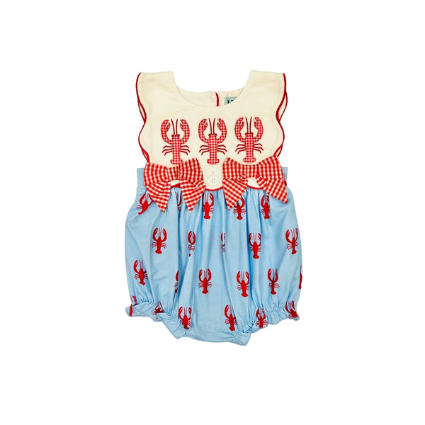 PRE ORDER - Hazel Blue Crawfish Print/Applique Bubble with Bows