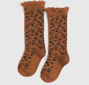 Leopard lace top knee high socks