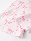 Fall Girls Pink Bow Print Elastic Flared Jeans Denim pant