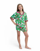 Kids Silky Holiday Baubles Short Sleeve + Shorts Pajama Set