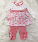 Pink Polka Dots Bow Pant Set for Girls
