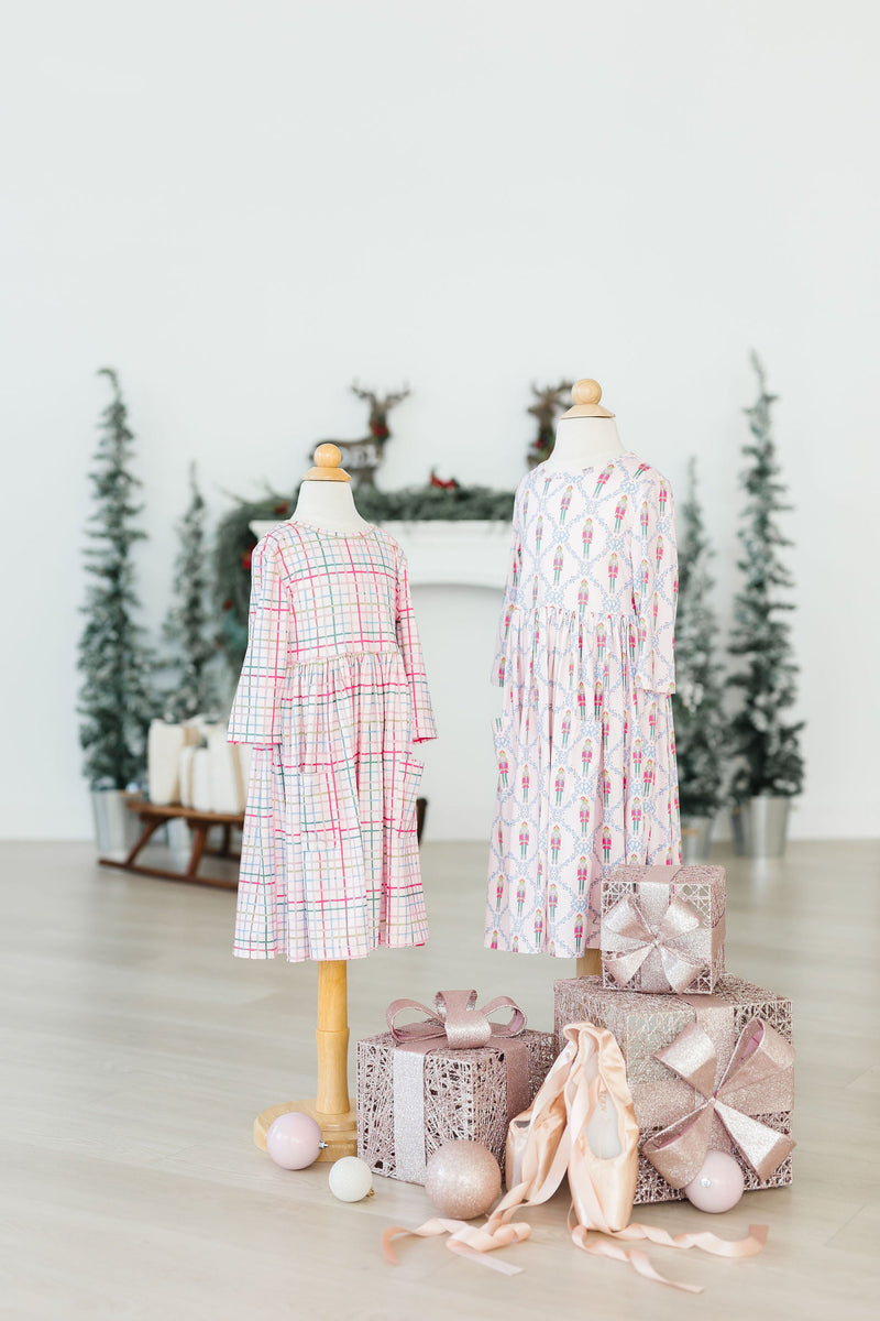 Pink Nutcracker 3/4 Sleeve Pocket Twirl Dress