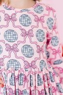 SALE Disco Bows 3/4 Sleeve Pocket Twirl Dress