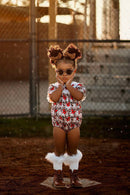 Smocked leopard baseball romper