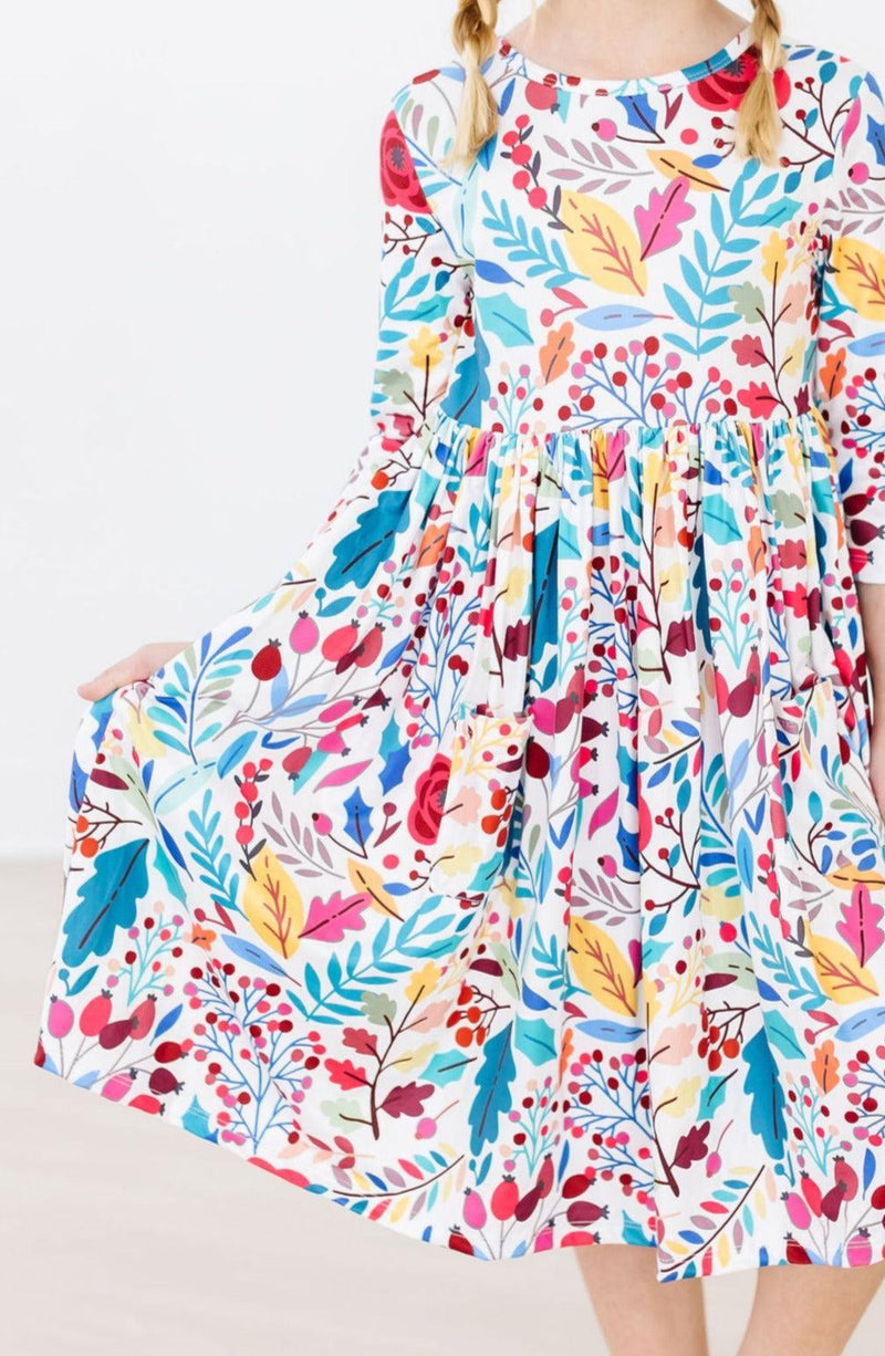 SALE Winter Berries 3/4 Sleeve Pocket Twirl Dress