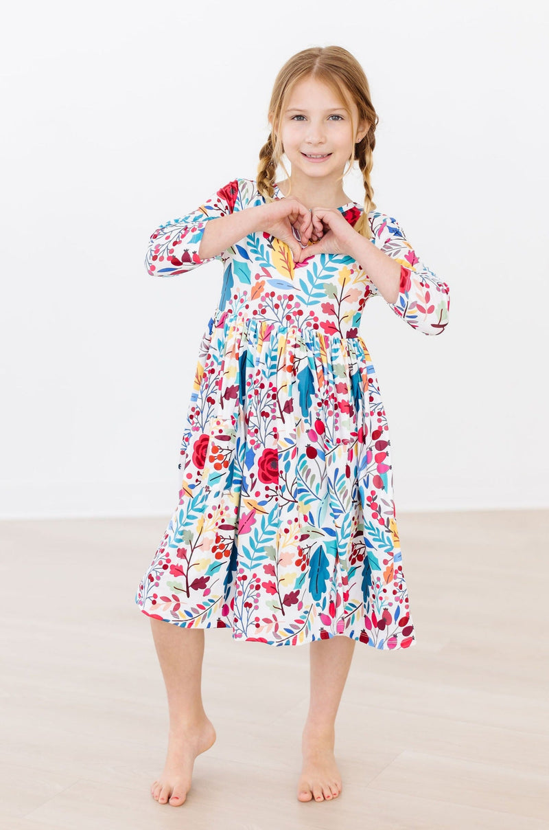 SALE Winter Berries 3/4 Sleeve Pocket Twirl Dress