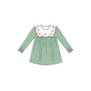 PRE ORDER - Hazel Blue Dark Green Micro Check Gingham Dress with Embroidered Santa Scalloped Bib Collar and Picot Trim