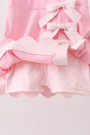 Pink Performance Bow Sash Scalloped Dress