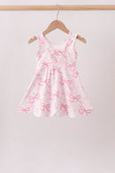 Pink Performance Bow Print Scalloped Dress