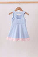 Blue Performance Bow Sash Scalloped Dress