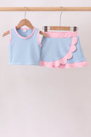 Blue Performance Scalloped Skorts Set