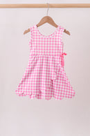 Pink Performance Gingham Bow Scalloped Dress