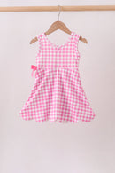 Pink Performance Gingham Bow Scalloped Dress