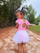 Pink leopard bow back leotard