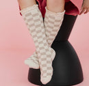 Checkered lace top knee high socks vanilla/ oat