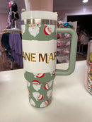 Green Santa Faces Holiday Tumbler – 30oz Stainless Steel Cup With Straw & Handle